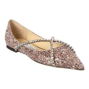 Jimmy Choo Genevi Pointed Toe Ballerina Flat Crystal Embellished Size 40